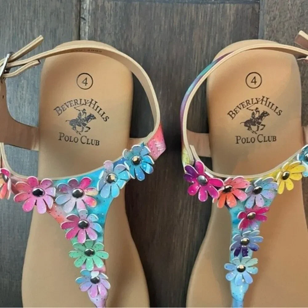 Beverly Hills Polo Club Floral Colorful Sandals Girls 4